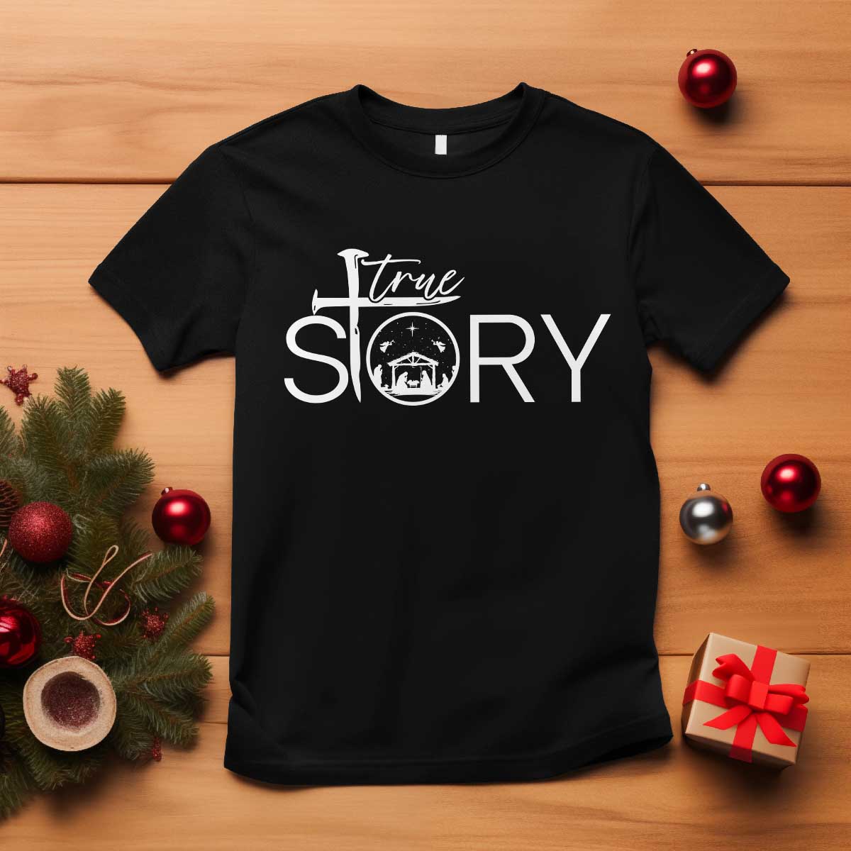 Christian True Story T Shirt Nativity Scene Christmas Faith Cross Jesus Birth TS10 Black Print Your Wear