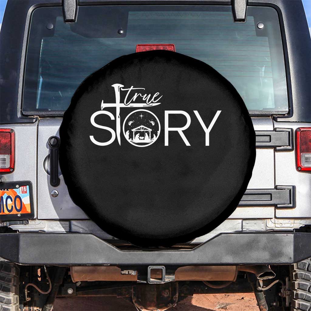 Christian True Story Spare Tire Cover Nativity Scene Christmas Faith Cross Jesus Birth TS10 No hole Black Print Your Wear