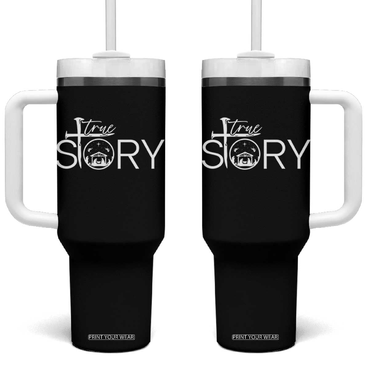 Christian True Story Tumbler With Handle Nativity Scene Christmas Faith Cross Jesus Birth TS10 One Size: 40 oz Black Print Your Wear