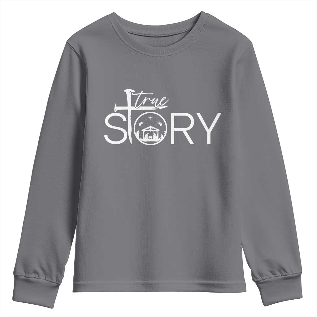 Christian True Story Youth Sweatshirt Nativity Scene Christmas Faith Cross Jesus Birth TS10 Charcoal Print Your Wear