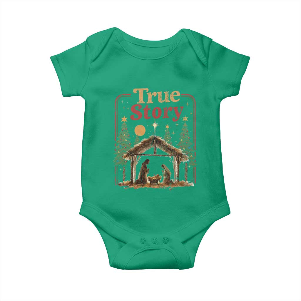 Vintage Nativity Scene Baby Onesie Christian Christmas True Story Jesus Birth TS10 Irish Green Print Your Wear