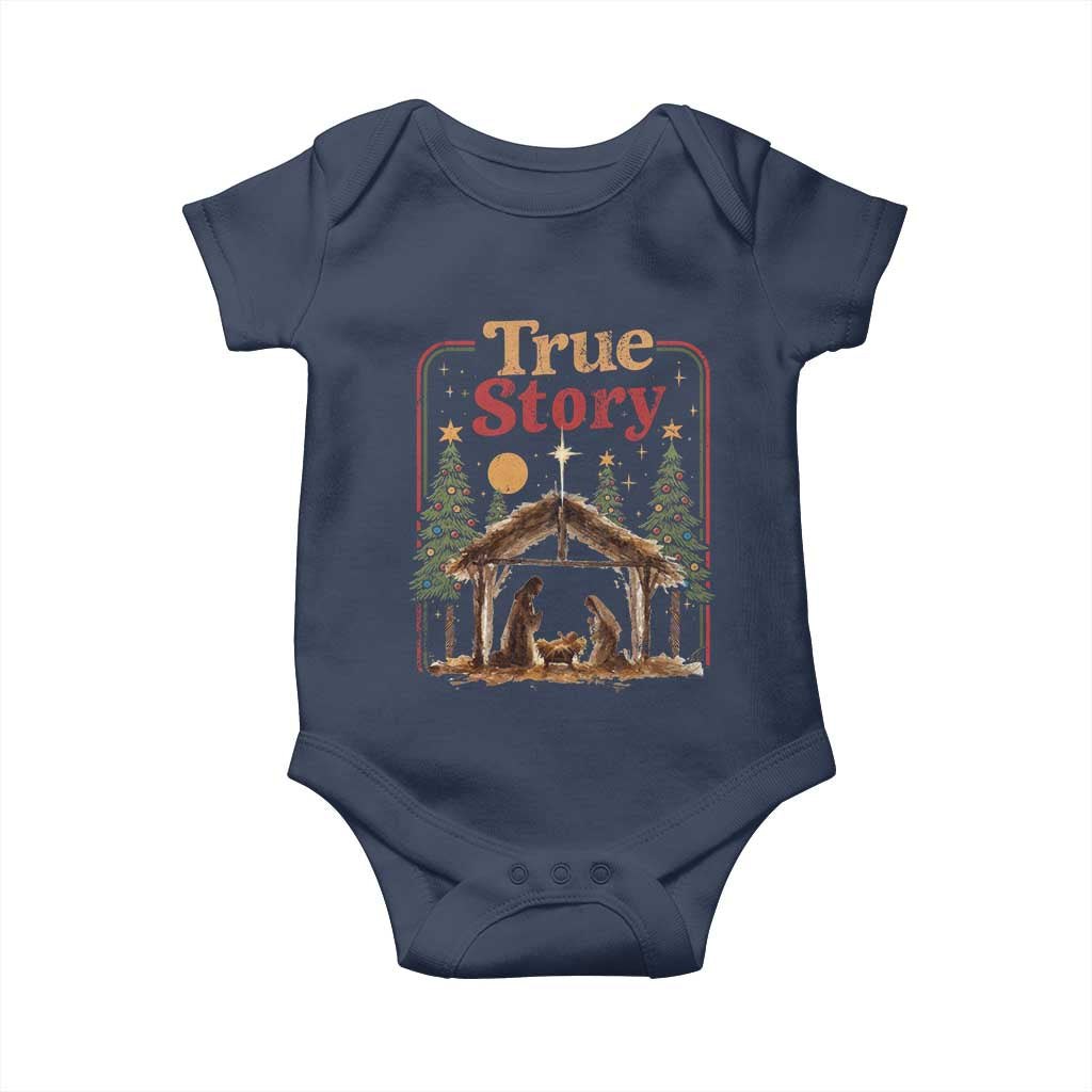 Vintage Nativity Scene Baby Onesie Christian Christmas True Story Jesus Birth TS10 Navy Print Your Wear