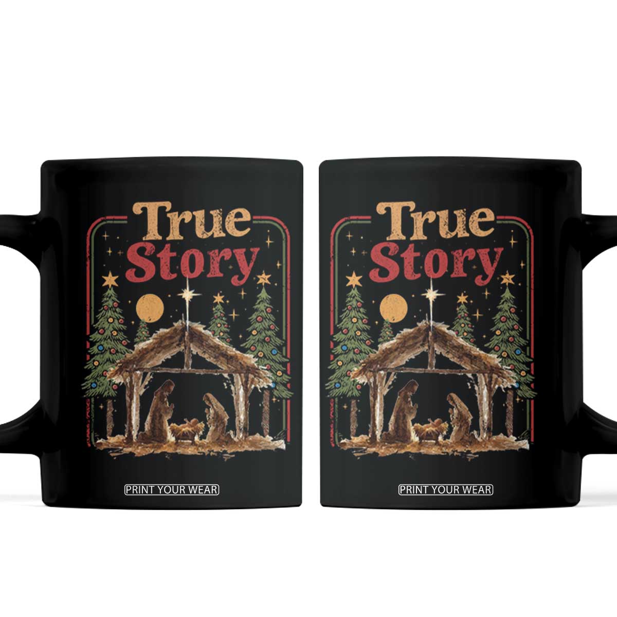 Vintage Nativity Scene Coffee Mug Christian Christmas True Story Jesus Birth TS10 Black Print Your Wear