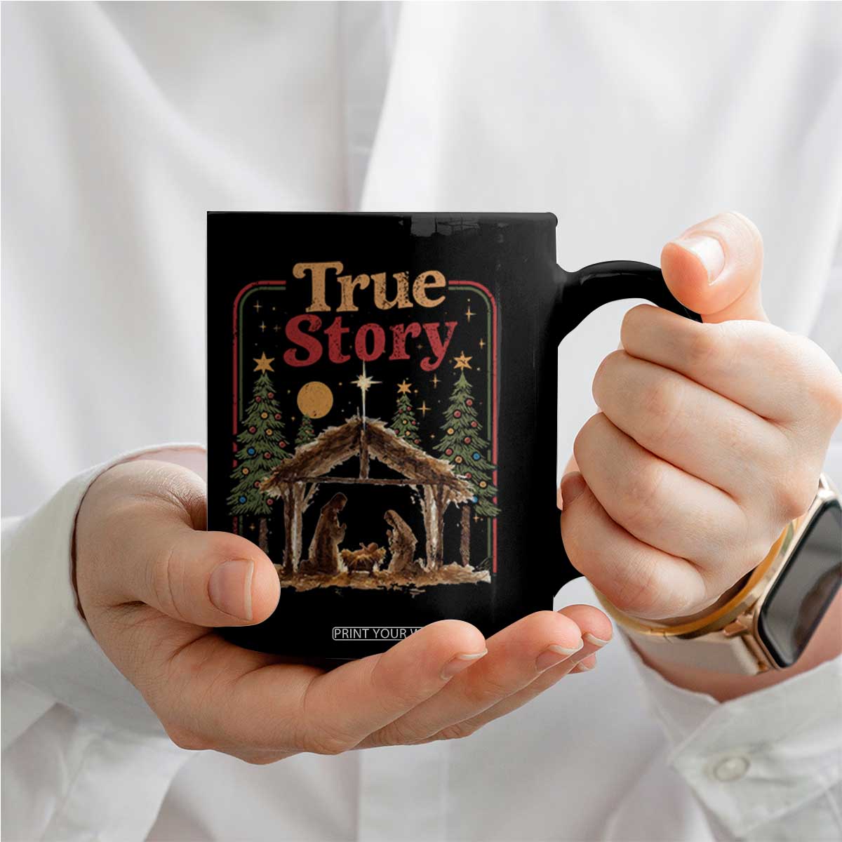Vintage Nativity Scene Coffee Mug Christian Christmas True Story Jesus Birth TS10 Print Your Wear
