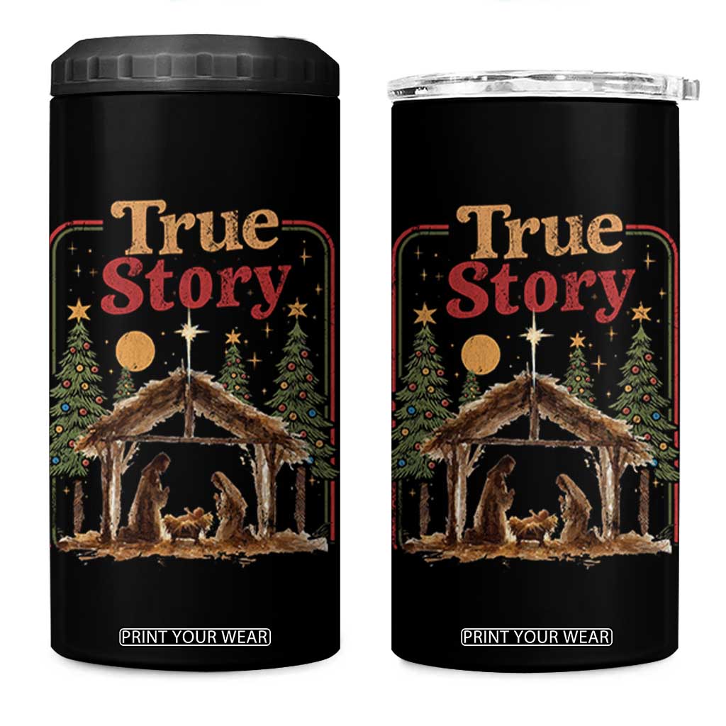 Vintage Nativity Scene 4 in 1 Can Cooler Tumbler Christian Christmas True Story Jesus Birth TS10 One Size: 16 oz Black Print Your Wear