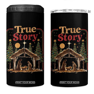 Vintage Nativity Scene 4 in 1 Can Cooler Tumbler Christian Christmas True Story Jesus Birth TS10 One Size: 16 oz Black Print Your Wear