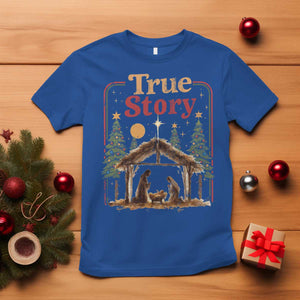Vintage Nativity Scene T Shirt Christian Christmas True Story Jesus Birth TS10 Royal Blue Print Your Wear