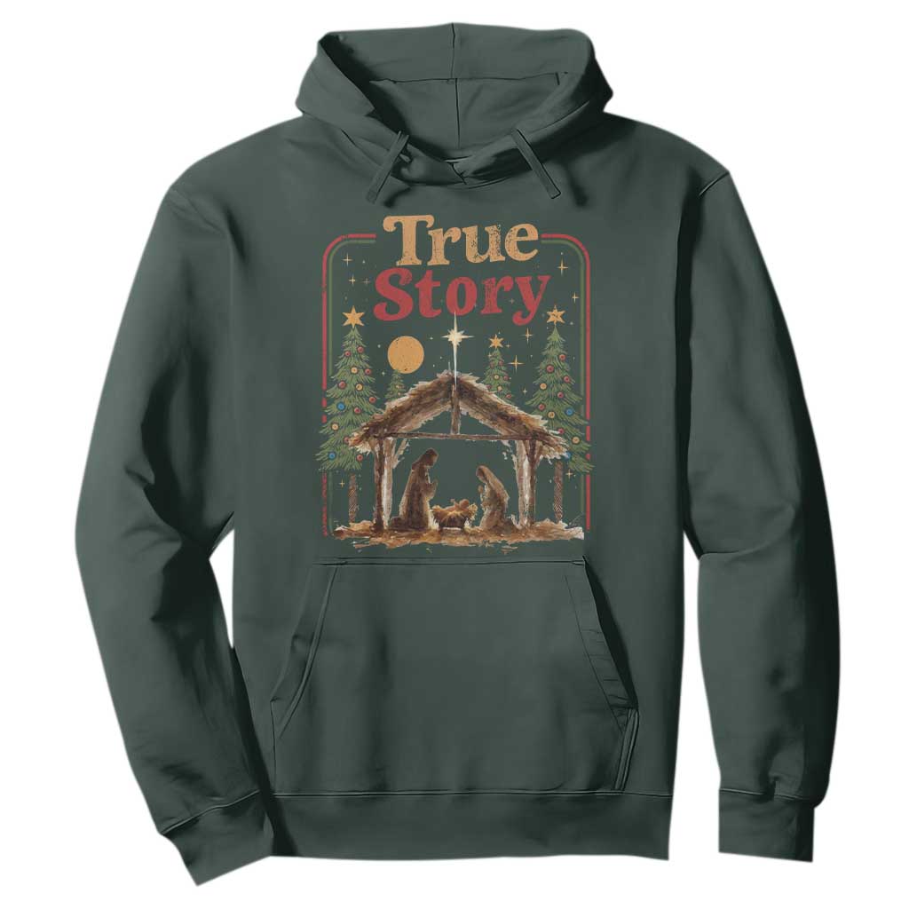 Vintage Nativity Scene Hoodie Christian Christmas True Story Jesus Birth TS10 Dark Forest Green Print Your Wear