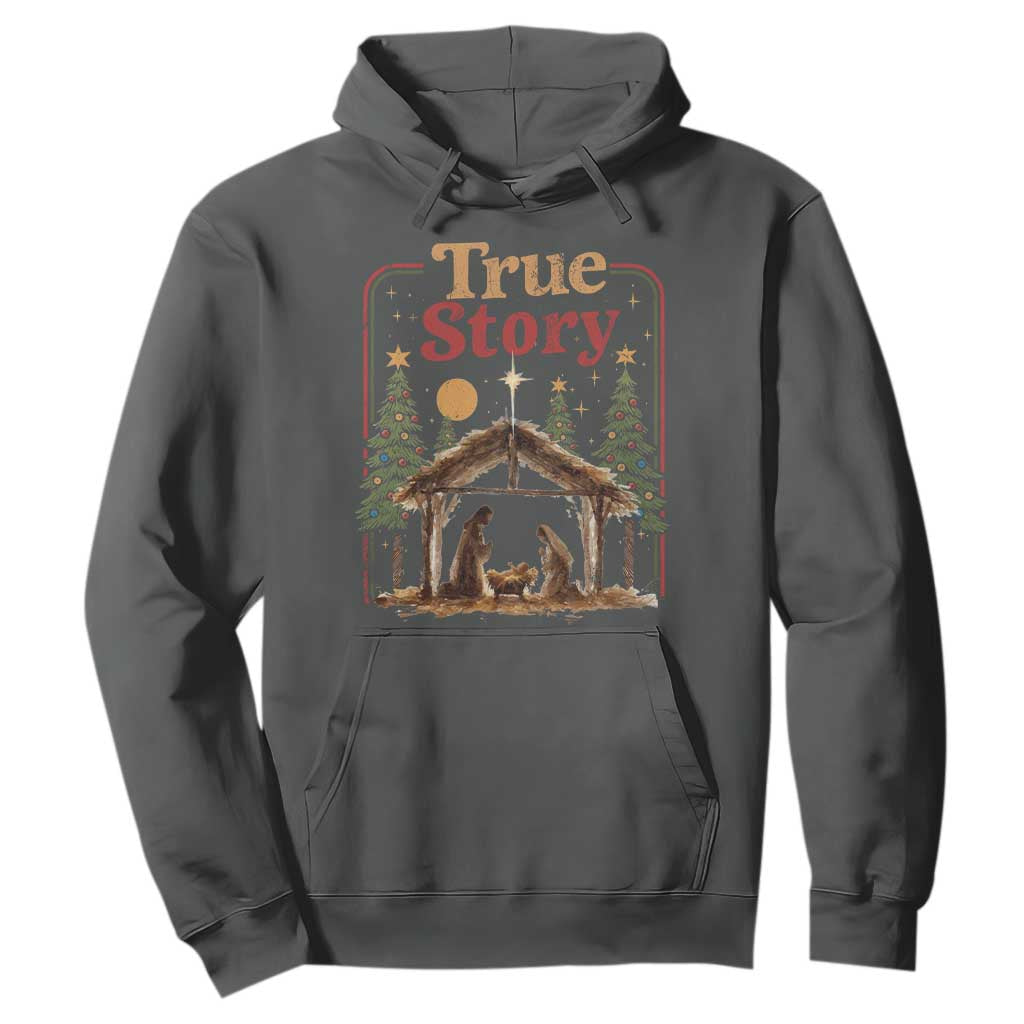 Vintage Nativity Scene Hoodie Christian Christmas True Story Jesus Birth TS10 Dark Heather Print Your Wear