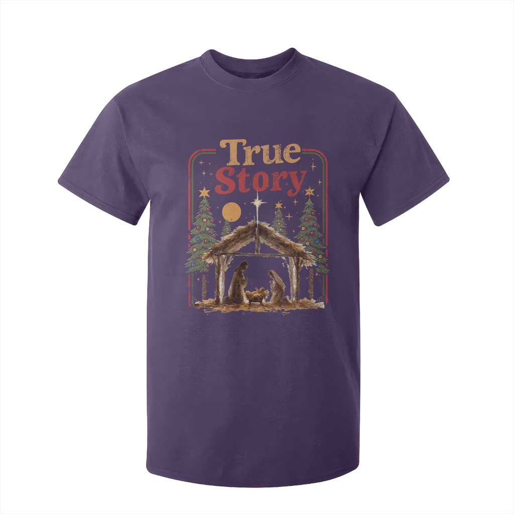 Vintage Nativity Scene T Shirt For Kid Christian Christmas True Story Jesus Birth TS10 Purple Print Your Wear