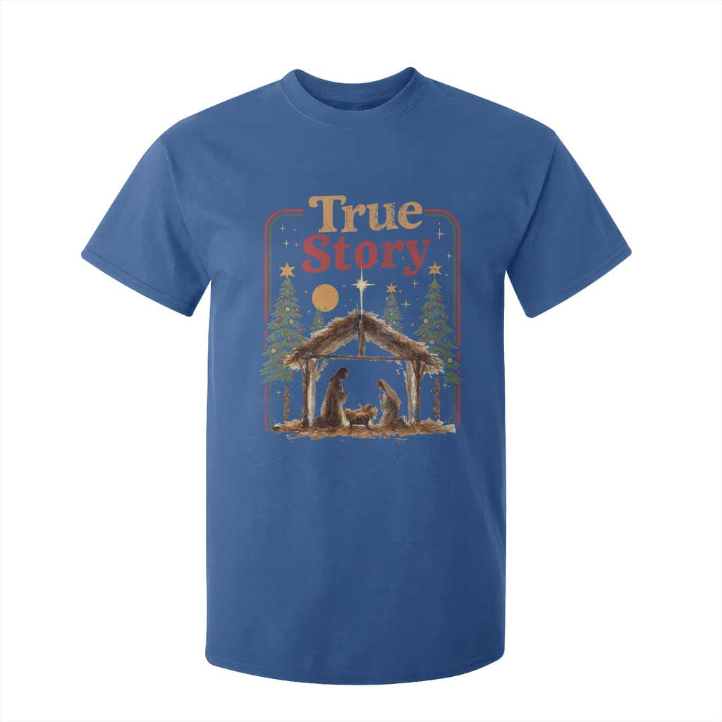 Vintage Nativity Scene T Shirt For Kid Christian Christmas True Story Jesus Birth TS10 Royal Blue Print Your Wear