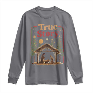 Vintage Nativity Scene Long Sleeve Shirt Christian Christmas True Story Jesus Birth TS10 Charcoal Print Your Wear