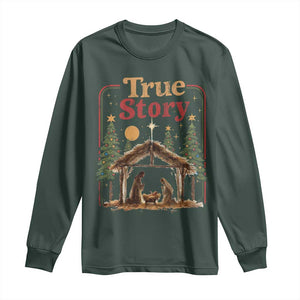 Vintage Nativity Scene Long Sleeve Shirt Christian Christmas True Story Jesus Birth TS10 Dark Forest Green Print Your Wear