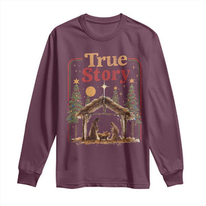 Vintage Nativity Scene Long Sleeve Shirt Christian Christmas True Story Jesus Birth TS10 Maroon Print Your Wear
