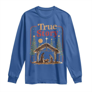 Vintage Nativity Scene Long Sleeve Shirt Christian Christmas True Story Jesus Birth TS10 Royal Blue Print Your Wear