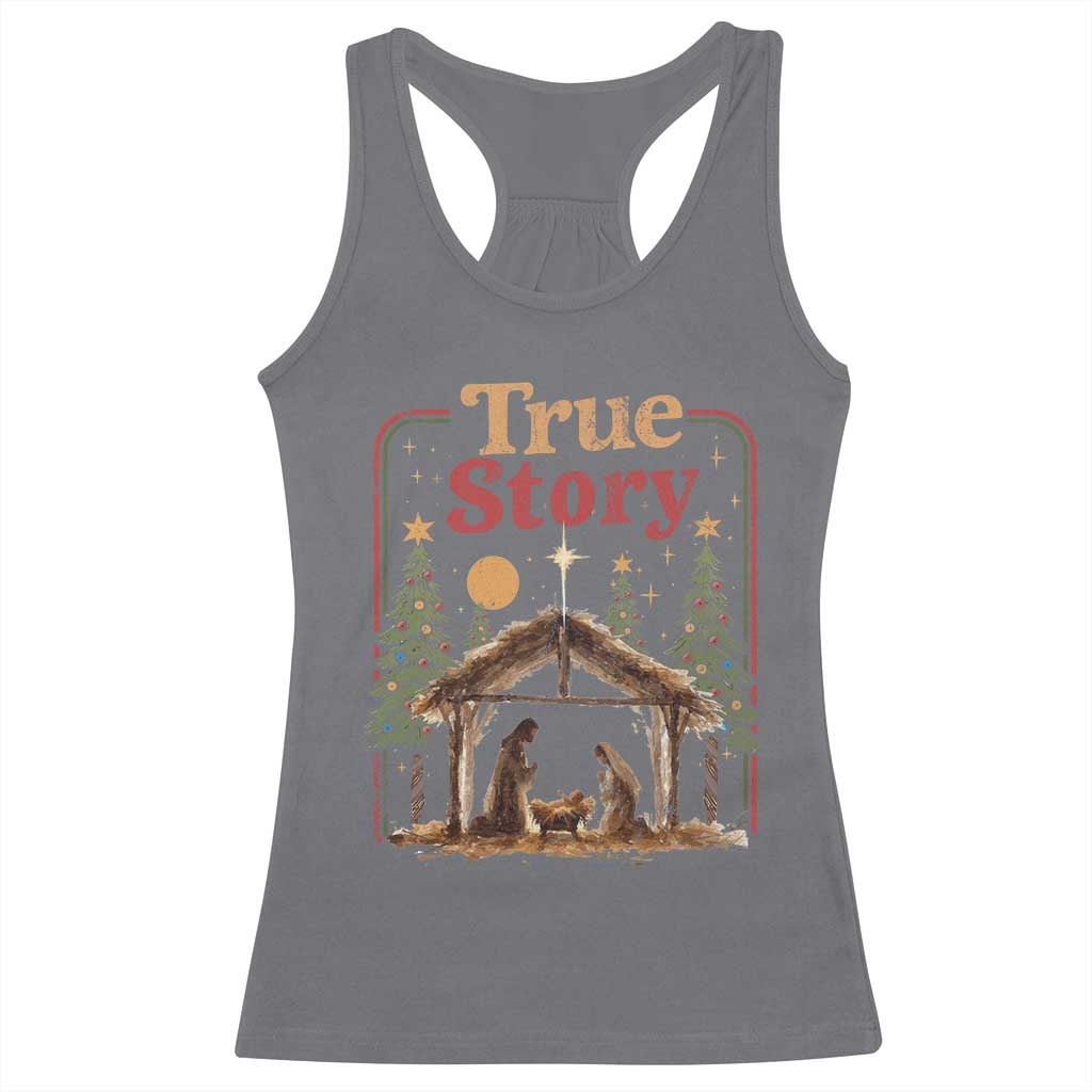 Vintage Nativity Scene Racerback Tank Top Christian Christmas True Story Jesus Birth TS10 Charcoal Print Your Wear