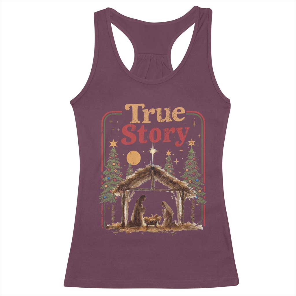 Vintage Nativity Scene Racerback Tank Top Christian Christmas True Story Jesus Birth TS10 Maroon Print Your Wear