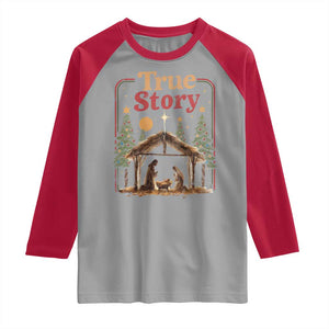 Vintage Nativity Scene Raglan Shirt Christian Christmas True Story Jesus Birth TS10 Sport Gray Red Print Your Wear