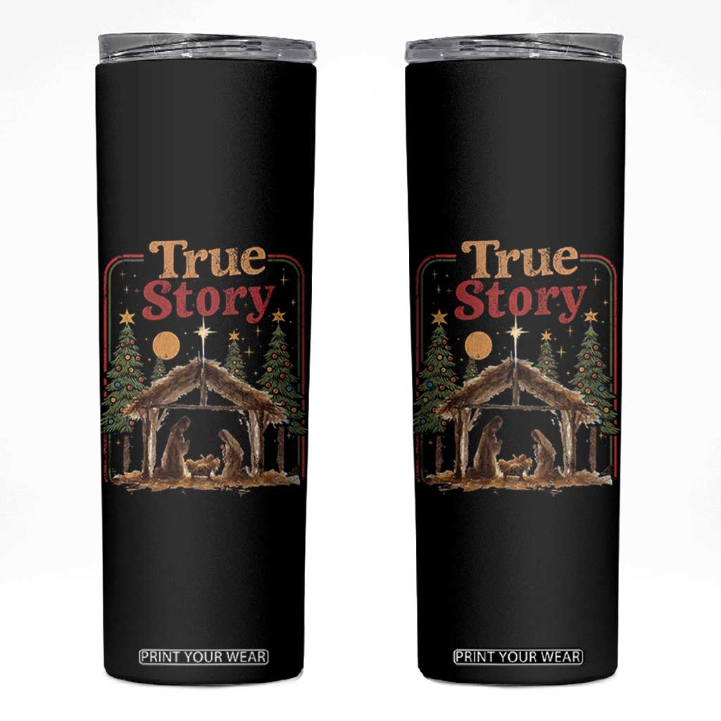 Vintage Nativity Scene Skinny Tumbler Christian Christmas True Story Jesus Birth TS10 Black Print Your Wear