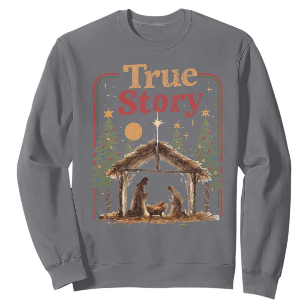 Vintage Nativity Scene Sweatshirt Christian Christmas True Story Jesus Birth TS10 Charcoal Print Your Wear