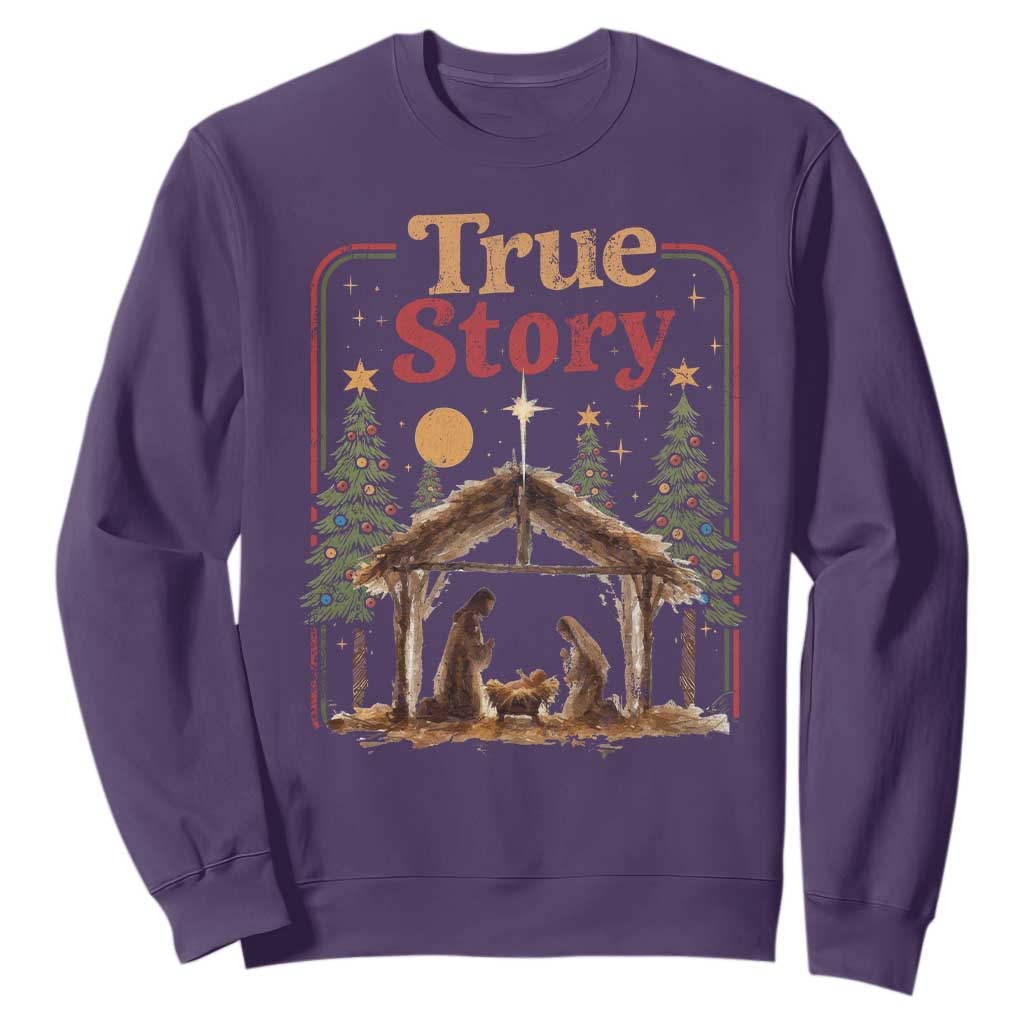Vintage Nativity Scene Sweatshirt Christian Christmas True Story Jesus Birth TS10 Purple Print Your Wear