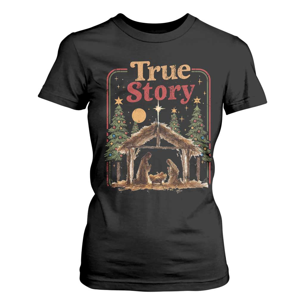 Vintage Nativity Scene T Shirt For Women Christian Christmas True Story Jesus Birth TS10 Black Print Your Wear