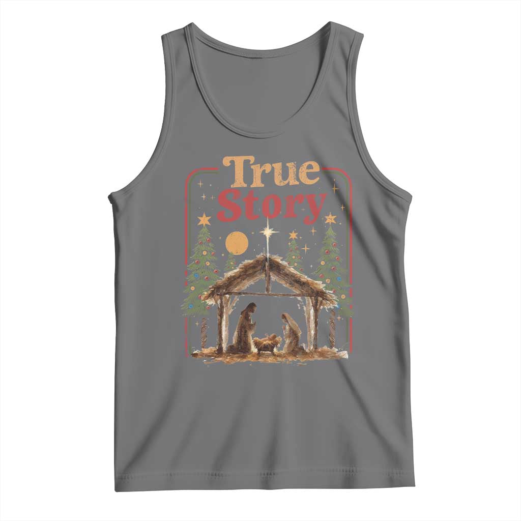 Vintage Nativity Scene Tank Top Christian Christmas True Story Jesus Birth TS10 Black Heather Print Your Wear