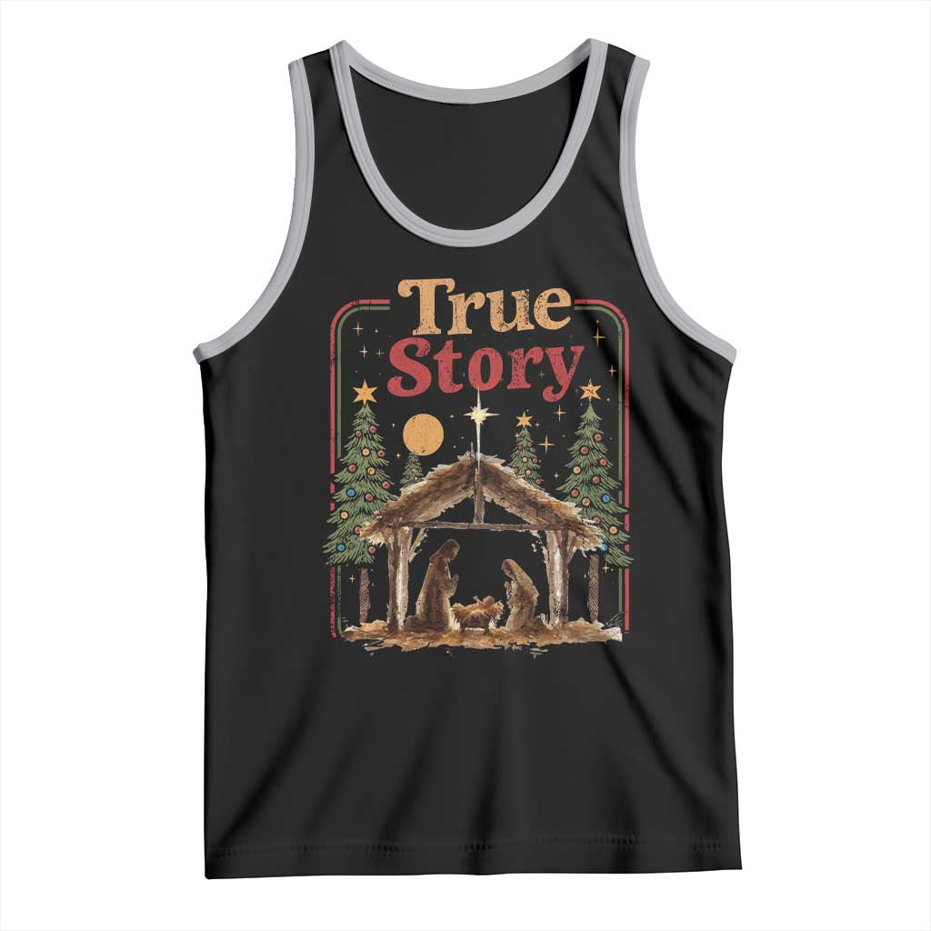 Vintage Nativity Scene Tank Top Christian Christmas True Story Jesus Birth TS10 Black Athletic Heather Print Your Wear