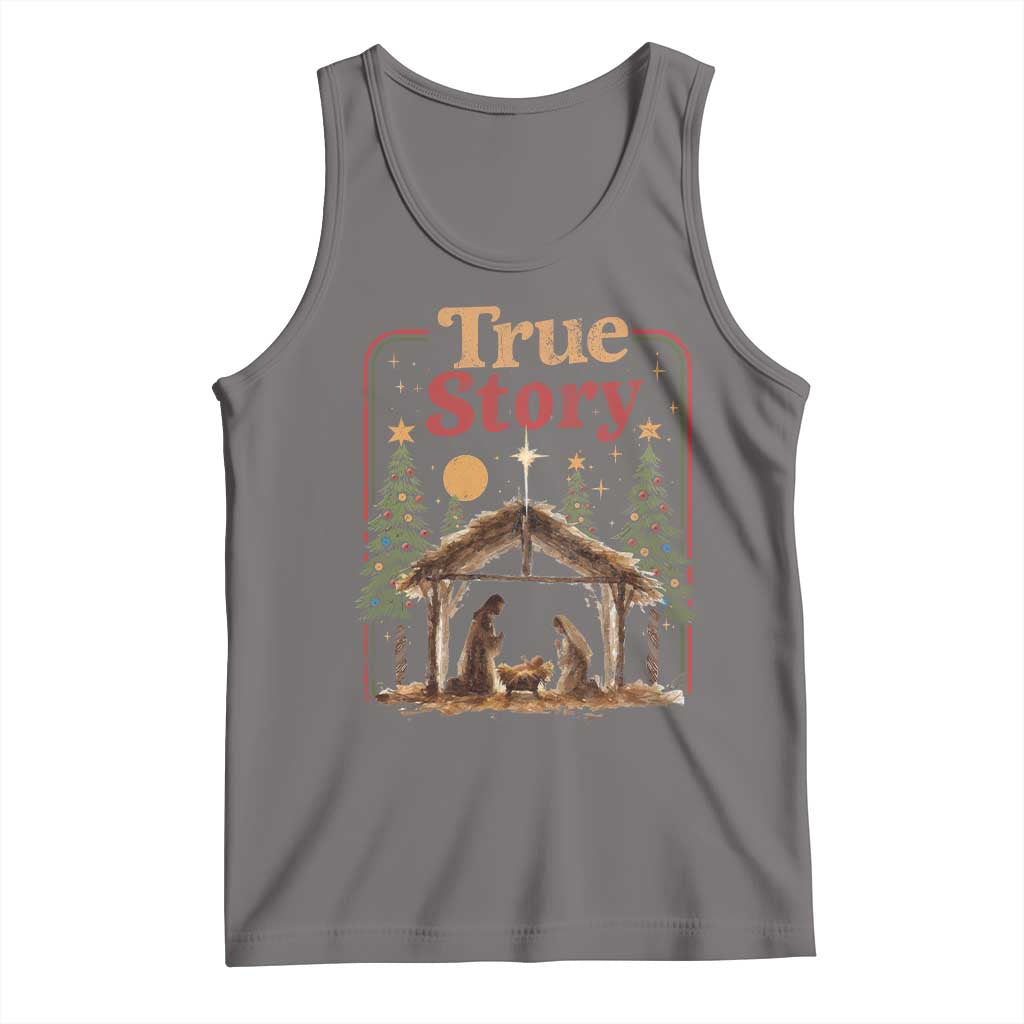 Vintage Nativity Scene Tank Top Christian Christmas True Story Jesus Birth TS10 Deep Heather Print Your Wear