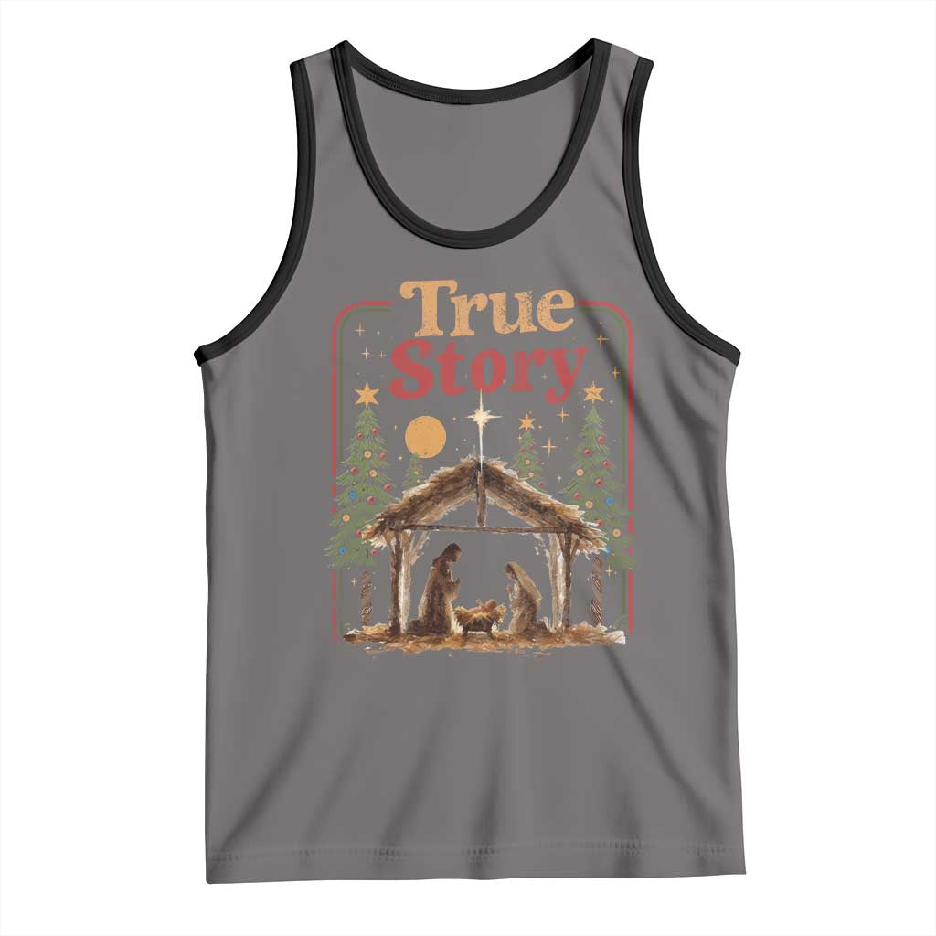 Vintage Nativity Scene Tank Top Christian Christmas True Story Jesus Birth TS10 Deep Heather Black Print Your Wear