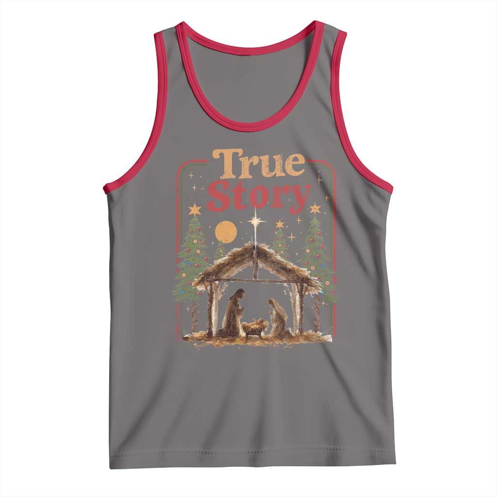 Vintage Nativity Scene Tank Top Christian Christmas True Story Jesus Birth TS10 Deep Heather Red Print Your Wear