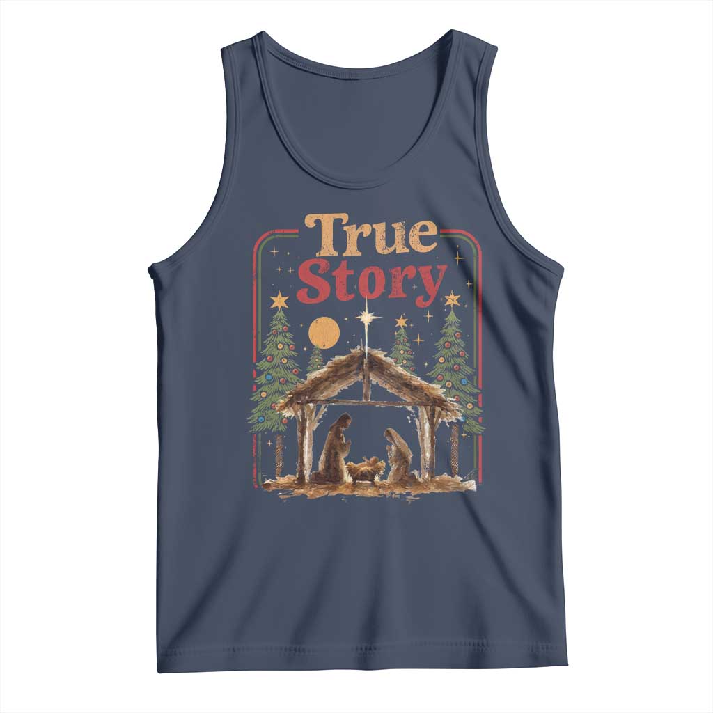 Vintage Nativity Scene Tank Top Christian Christmas True Story Jesus Birth TS10 Navy Print Your Wear