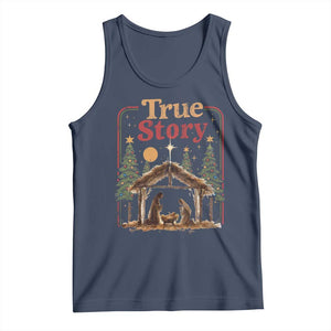 Vintage Nativity Scene Tank Top Christian Christmas True Story Jesus Birth TS10 Navy Print Your Wear