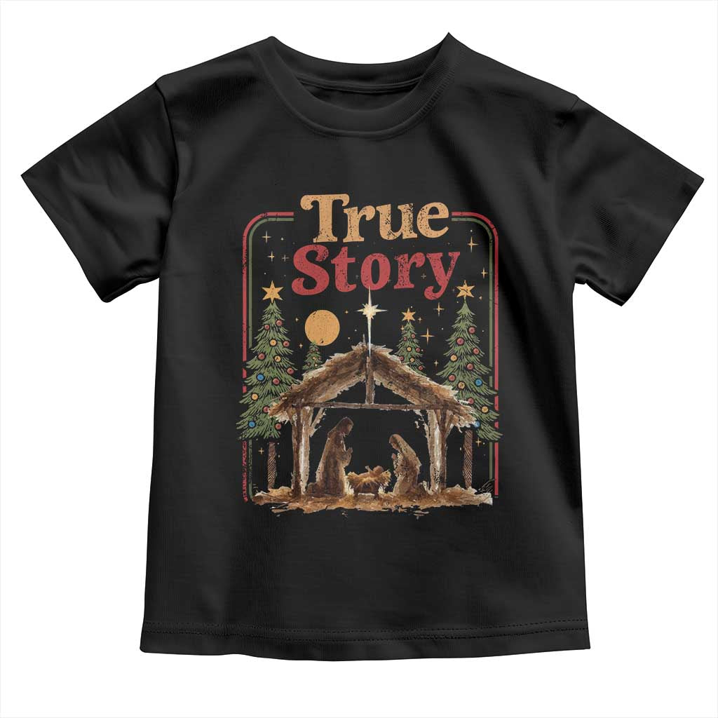 Vintage Nativity Scene Toddler T Shirt Christian Christmas True Story Jesus Birth TS10 Black Print Your Wear