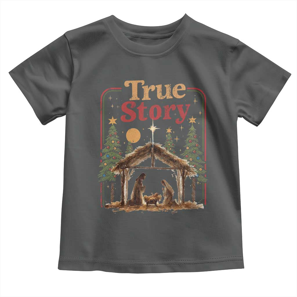 Vintage Nativity Scene Toddler T Shirt Christian Christmas True Story Jesus Birth TS10 Dark Heather Print Your Wear