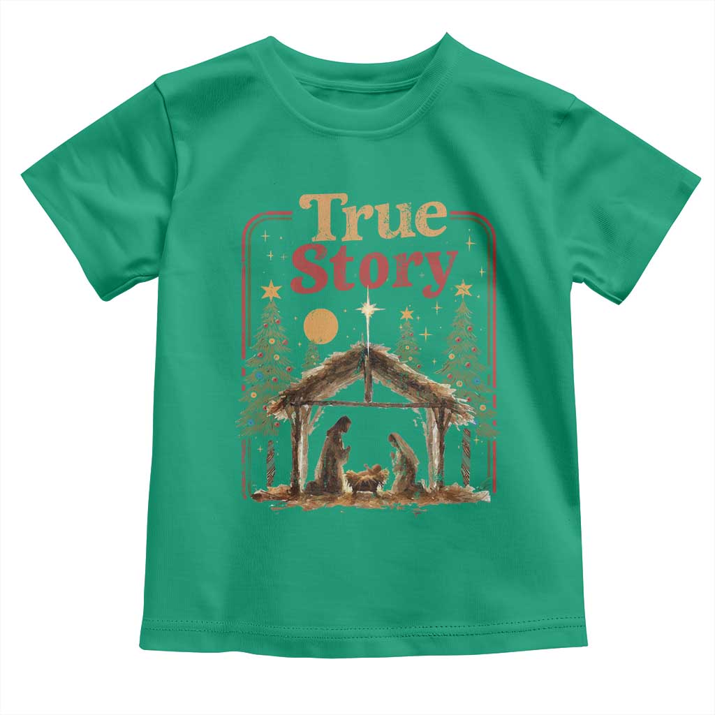 Vintage Nativity Scene Toddler T Shirt Christian Christmas True Story Jesus Birth TS10 Irish Green Print Your Wear