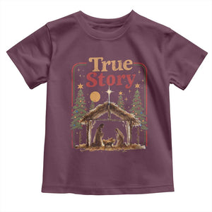 Vintage Nativity Scene Toddler T Shirt Christian Christmas True Story Jesus Birth TS10 Maroon Print Your Wear