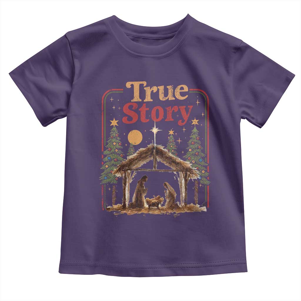 Vintage Nativity Scene Toddler T Shirt Christian Christmas True Story Jesus Birth TS10 Purple Print Your Wear