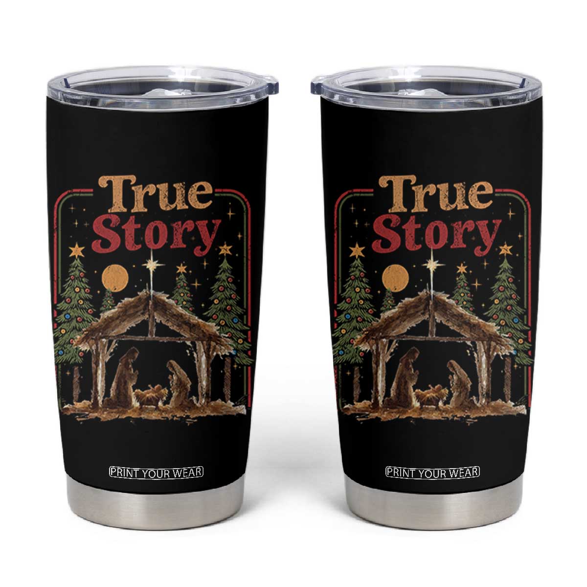 Vintage Nativity Scene Tumbler Cup Christian Christmas True Story Jesus Birth TS10 Black Print Your Wear
