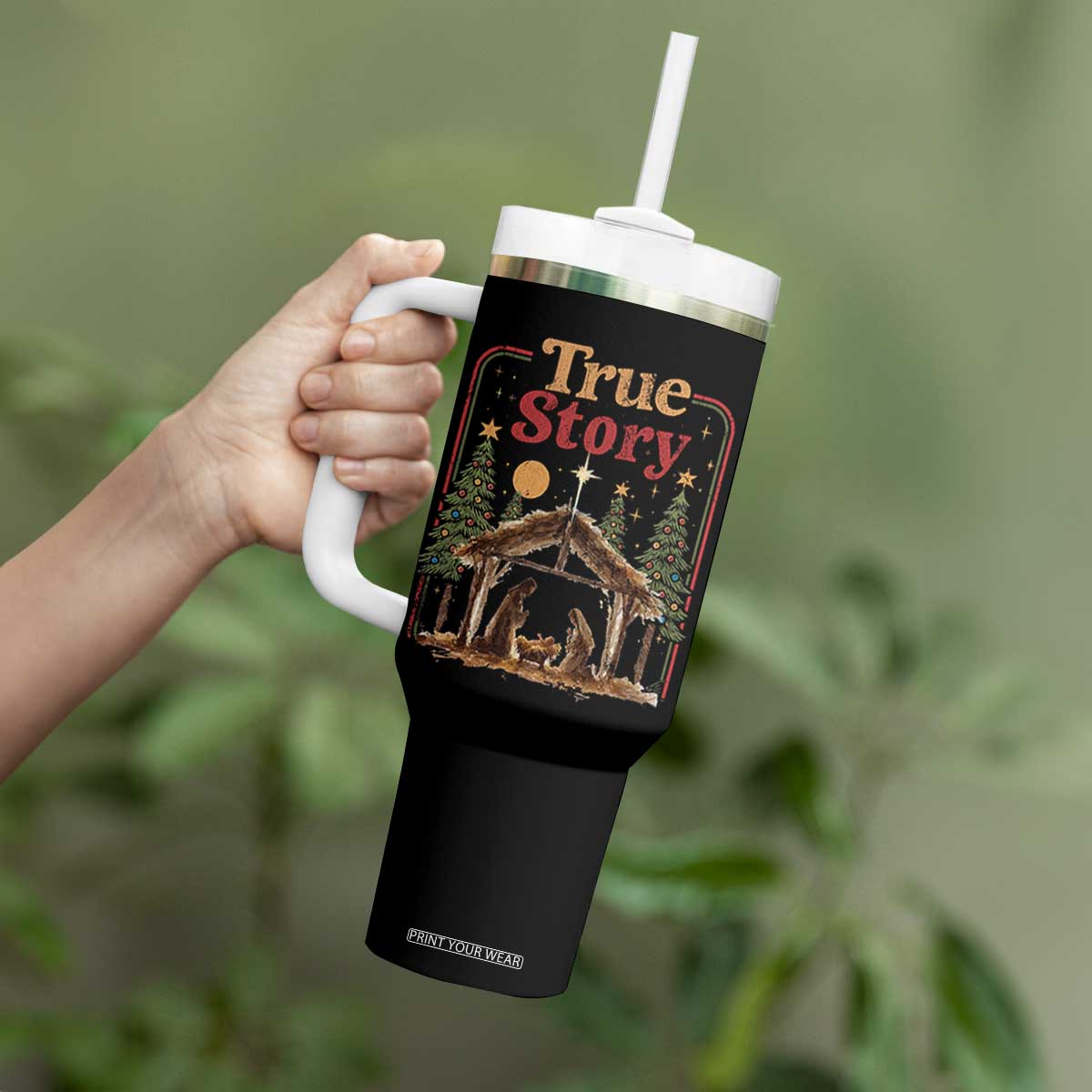 Vintage Nativity Scene Tumbler With Handle Christian Christmas True Story Jesus Birth TS10 Print Your Wear