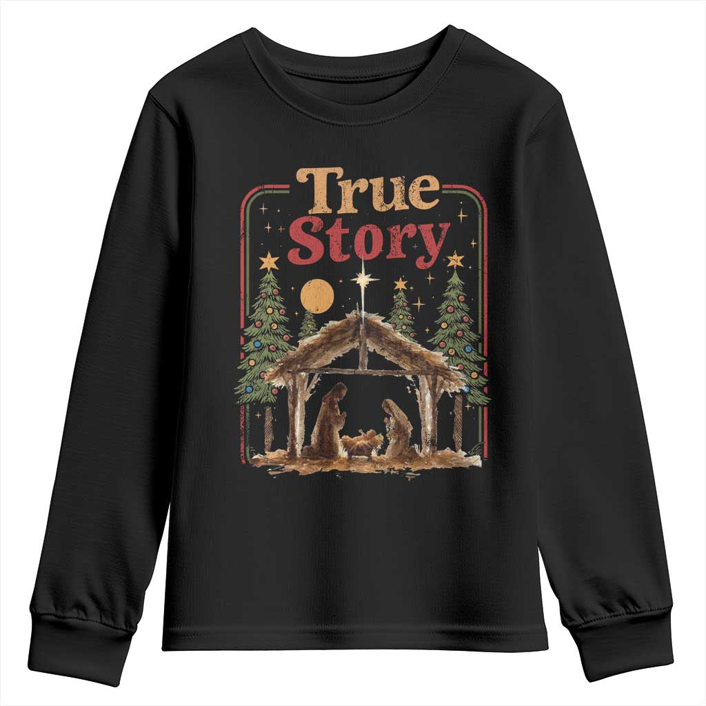 Vintage Nativity Scene Youth Sweatshirt Christian Christmas True Story Jesus Birth TS10 Black Print Your Wear