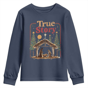 Vintage Nativity Scene Youth Sweatshirt Christian Christmas True Story Jesus Birth TS10 Navy Print Your Wear