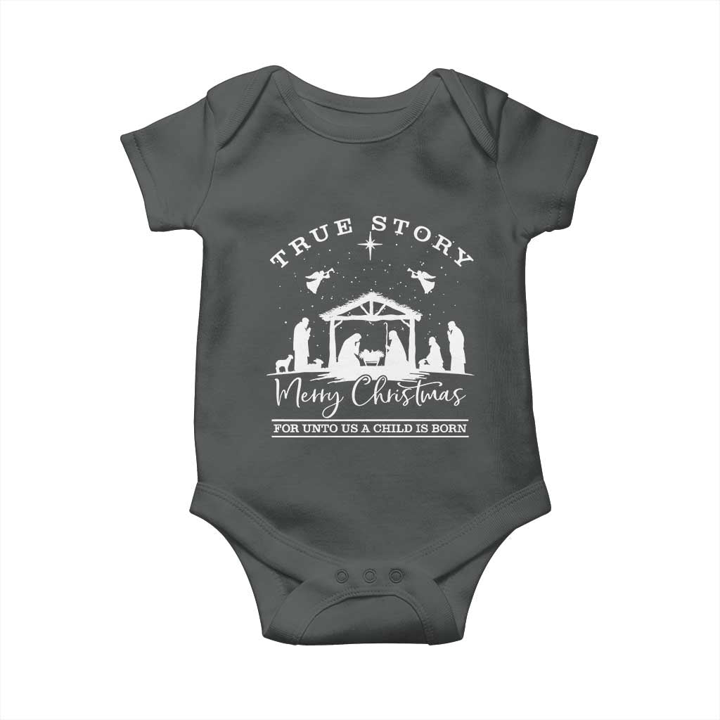True Story Merry Christmas Baby Onesie Christian Xmas True Story Jesus Birth TS10 Dark Heather Print Your Wear