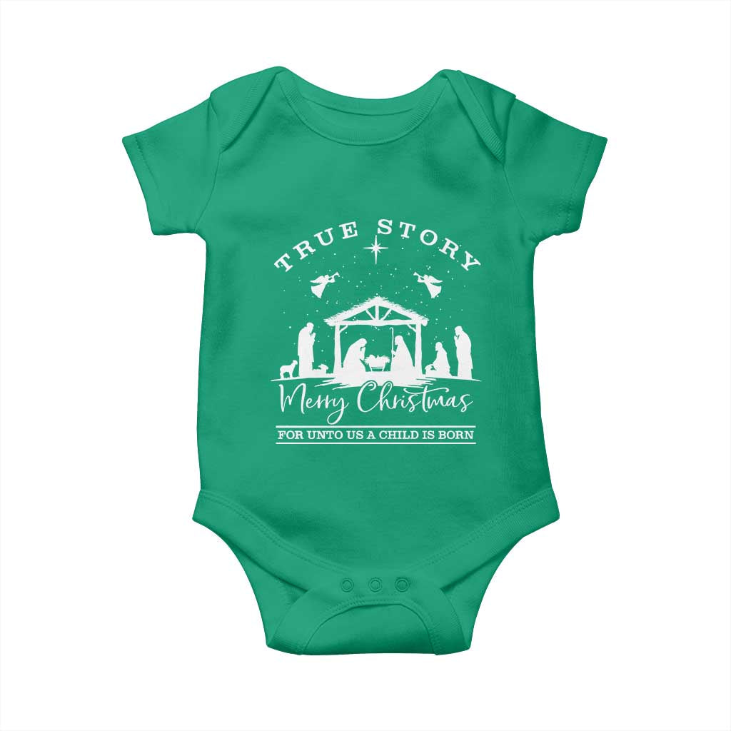 True Story Merry Christmas Baby Onesie Christian Xmas True Story Jesus Birth TS10 Irish Green Print Your Wear