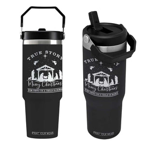 True Story Merry Christmas Flip Straw Tumbler Christian Xmas True Story Jesus Birth TS10 One Size: 30 oz Black Print Your Wear