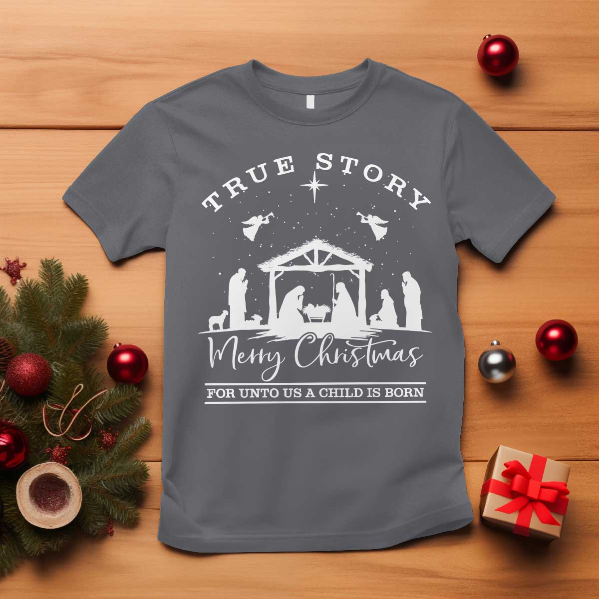 True Story Merry Christmas T Shirt Christian Xmas True Story Jesus Birth TS10 Charcoal Print Your Wear