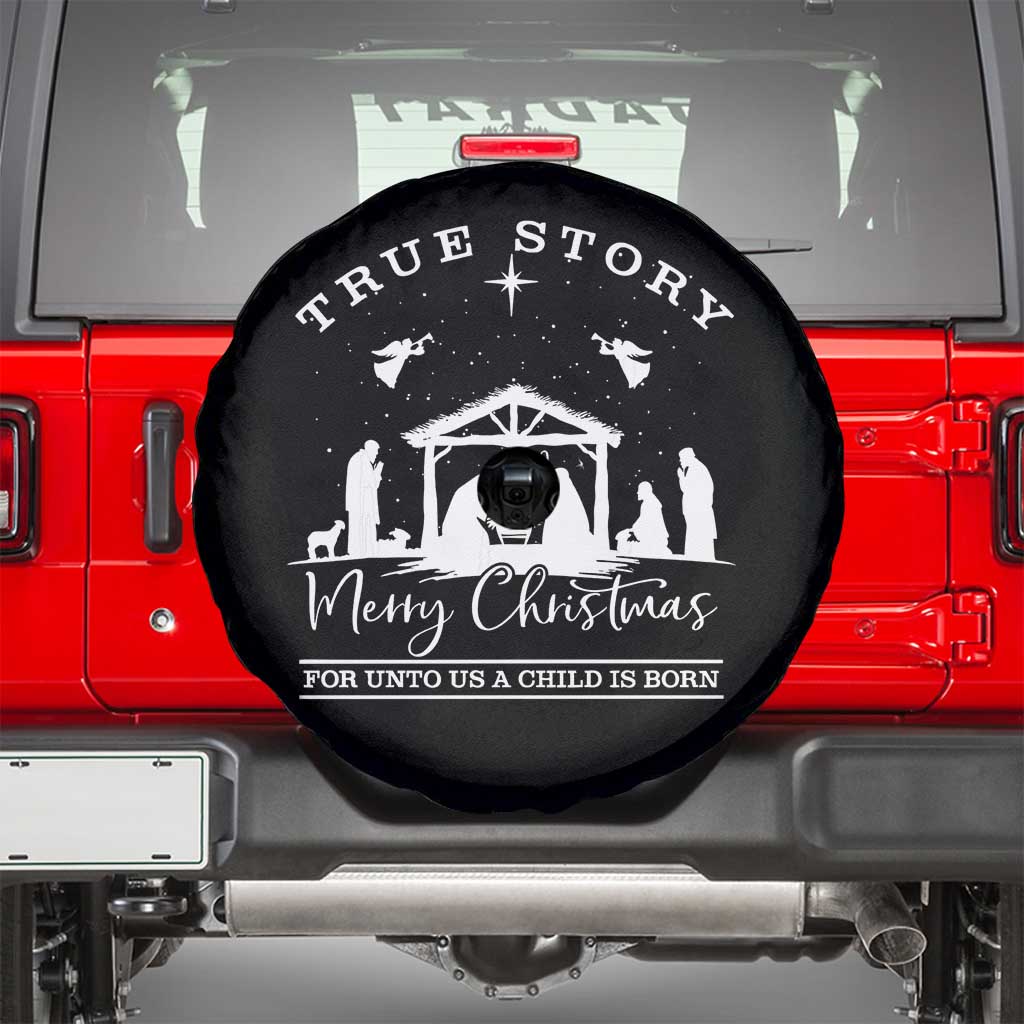 True Story Merry Christmas Spare Tire Cover Christian Xmas True Story Jesus Birth TS10 Black Print Your Wear