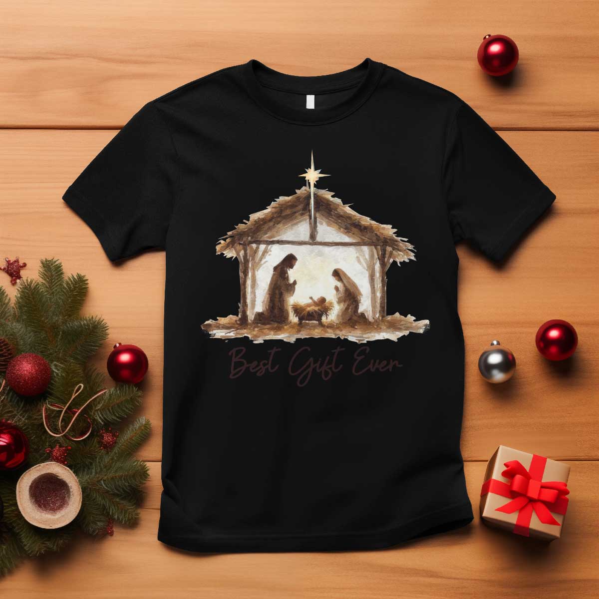 Nativity Scene T Shirt Christian Christmas Jesus Best Gift Ever TS10 Black Print Your Wear