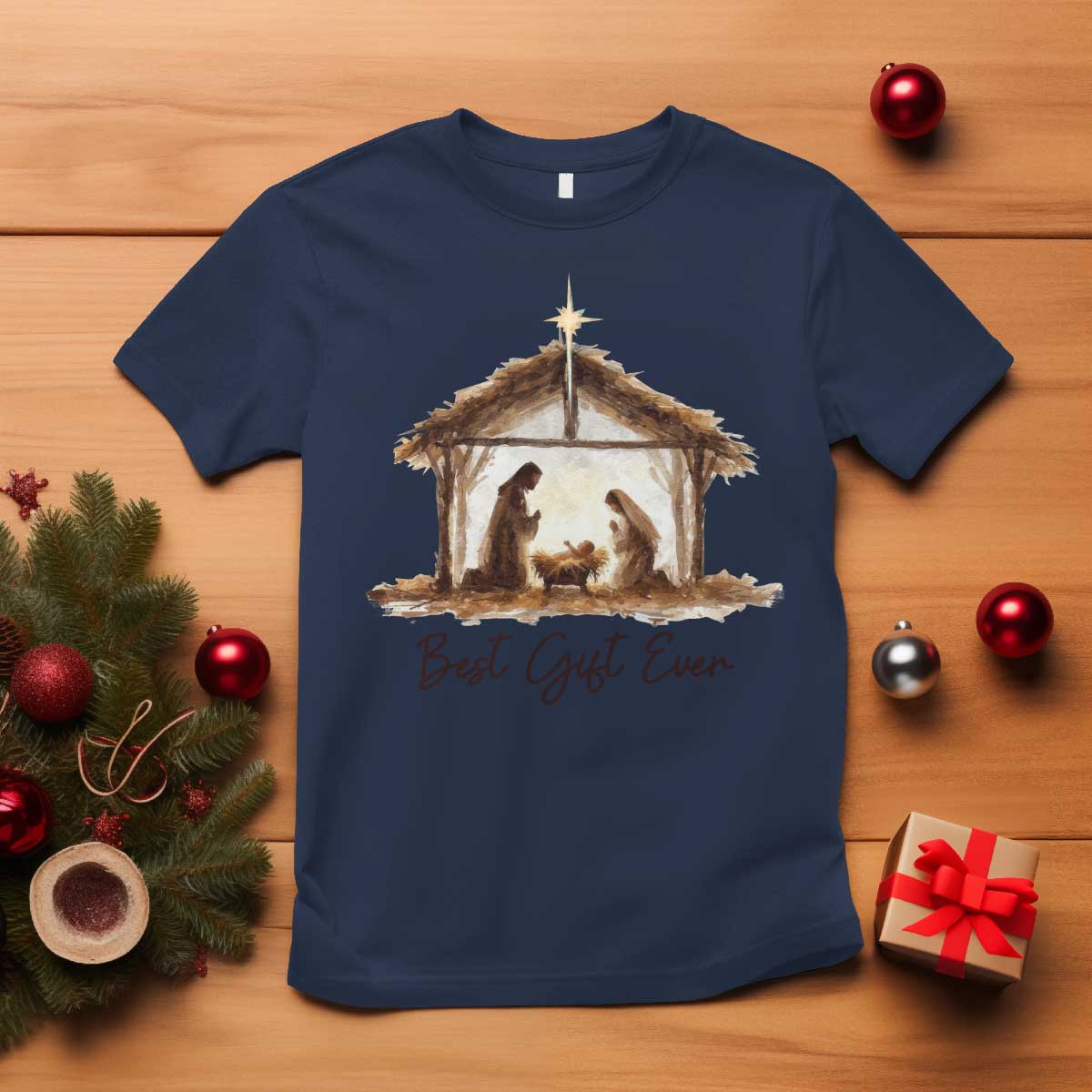 Nativity Scene T Shirt Christian Christmas Jesus Best Gift Ever TS10 Navy Print Your Wear