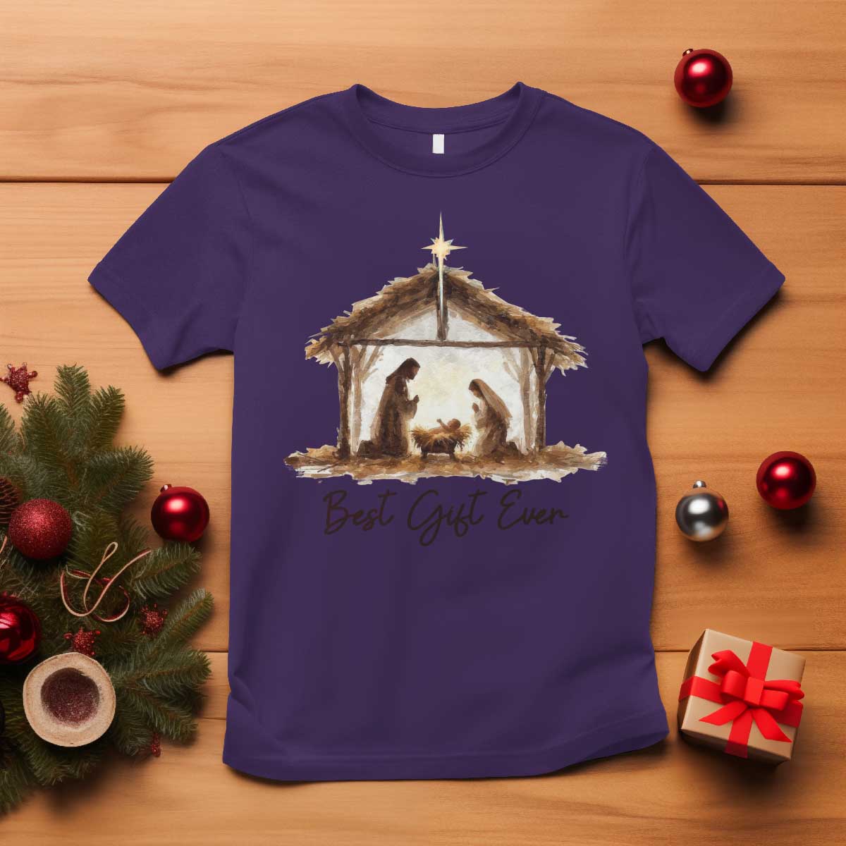Nativity Scene T Shirt Christian Christmas Jesus Best Gift Ever TS10 Purple Print Your Wear